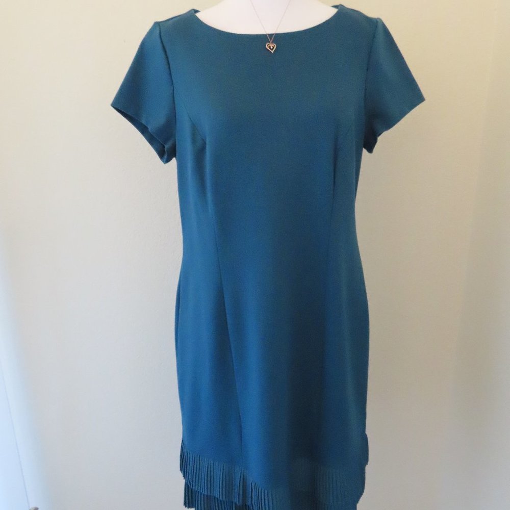NWT Talbots Ponte Knit Short Sleeve Sheath Dress Pleated Hem Stretch 12P
